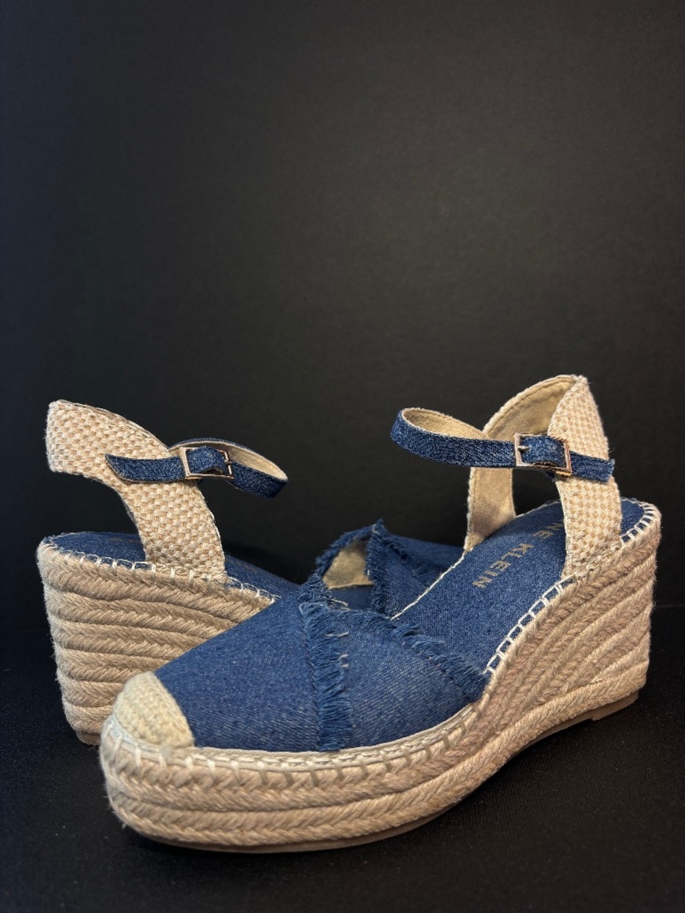 Anne Klein Denim NEW Espadrille Wedge Sandals Blue Canvas Ankle Strap S6